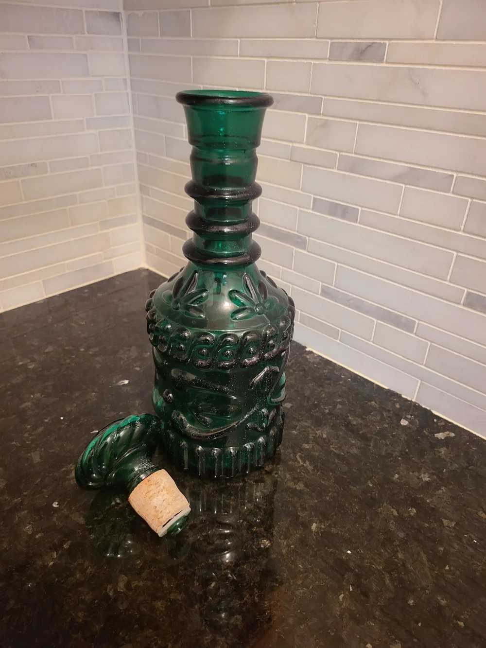 Vintage Jim Beam Emerald Green Collectors Bottle with Cork Glass Stopper